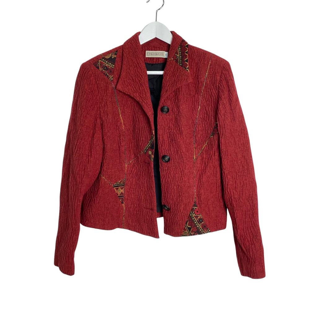 Vintage Women's 90s Red Canvasbacks Sz 10 Crinkled Wool Blend Art to Wear Jacket